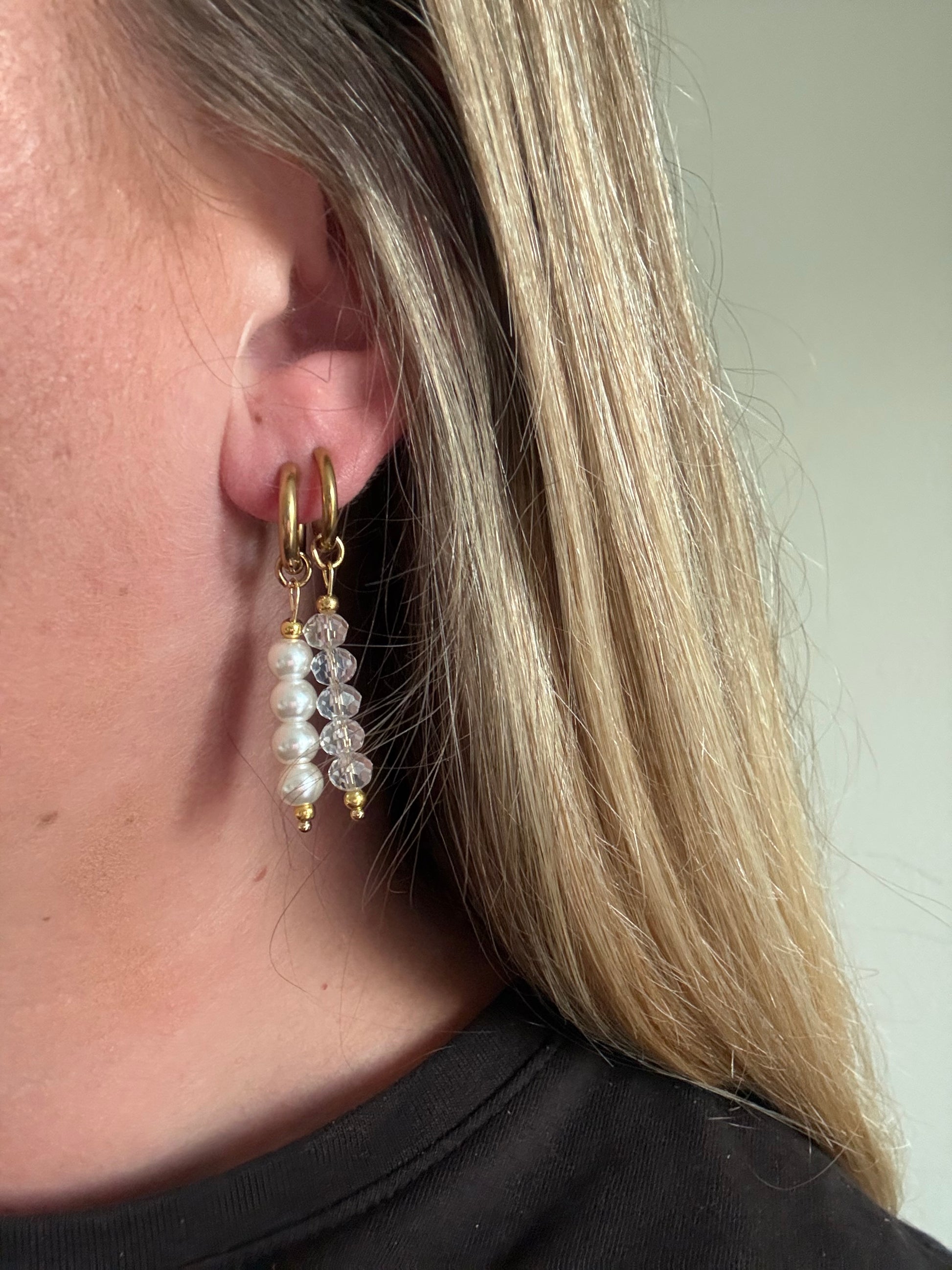 Luna hoops zijn stainless steel oorbellen met transparante kralen