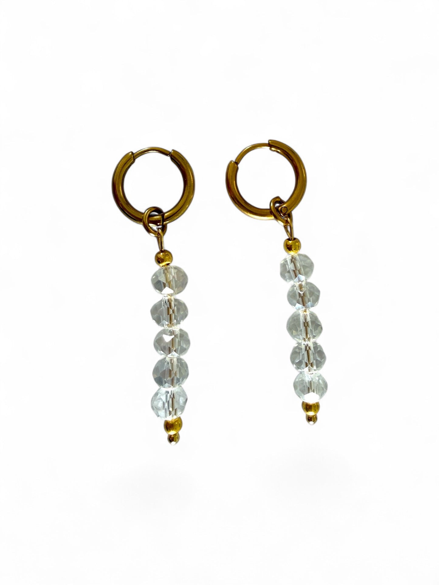 Luna hoops zijn stainless steel oorbellen met transparante kralen