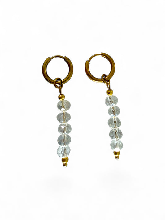 Luna hoops zijn stainless steel oorbellen met transparante kralen